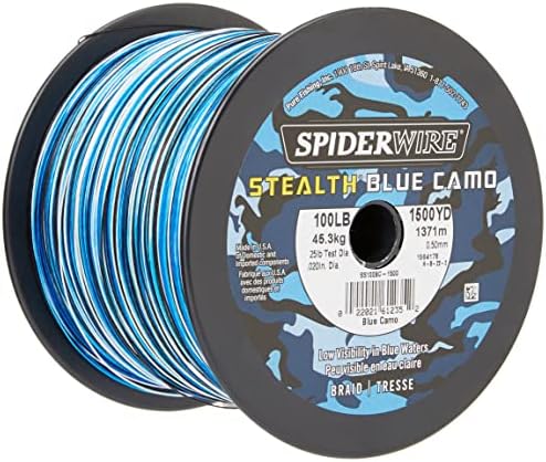Spiderwire Stealth® Superline, Camo Blue, 20lb | 9 קג, 1500YD | קו דיג קלוע 1371 מ ', מתאים לסביבות מי מלח ומים מתוקים